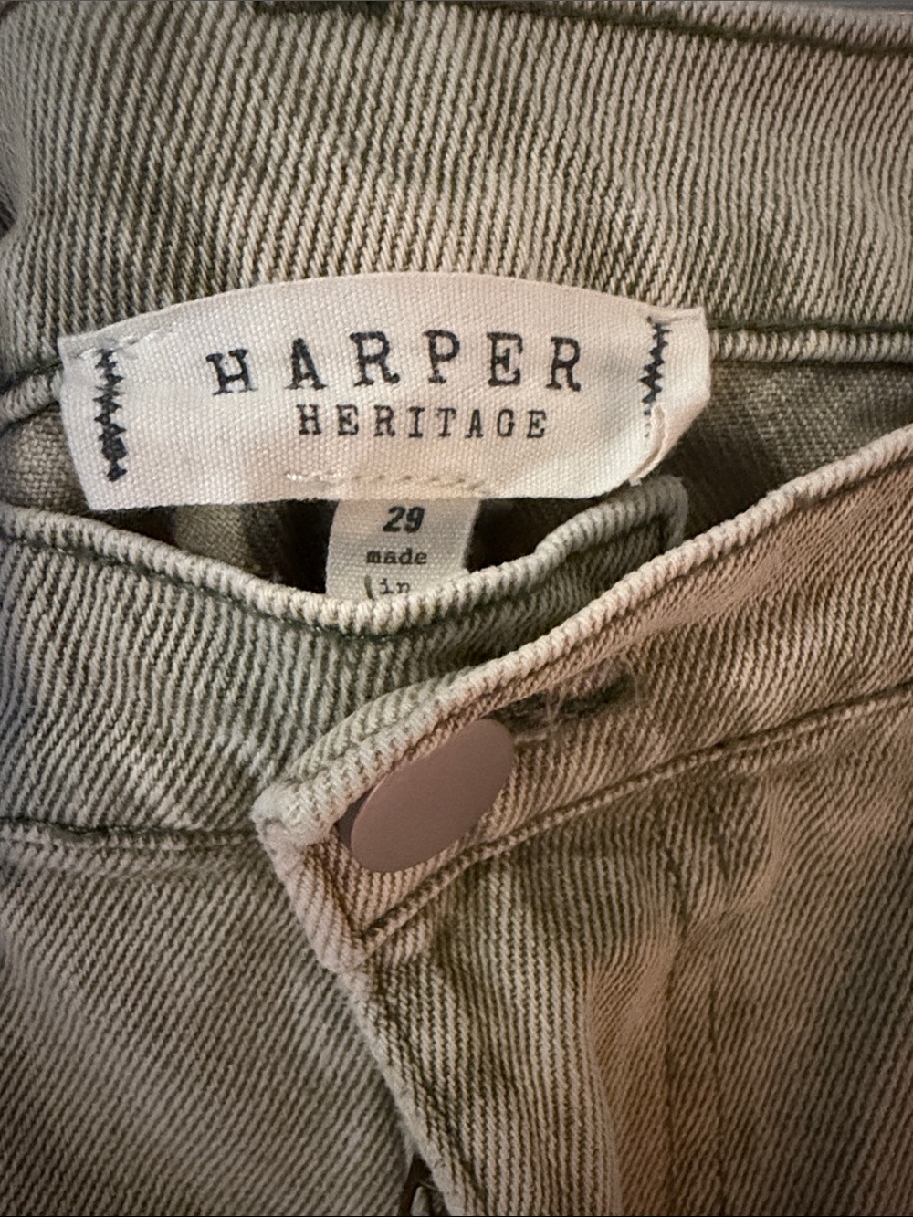 Harper Heritage Light Olive Utility Barrel Pants Size 29 - Picture 2 of 5